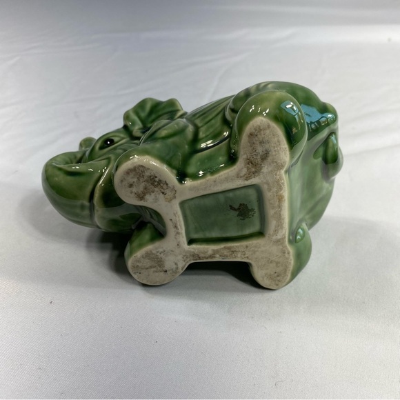 Green Glazed Trunks Up Good Luck Small Elephant Planter - Picture 2 of 7